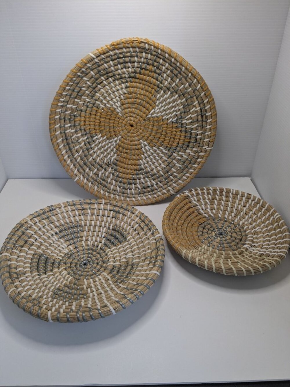 Seagrass Woven Wall Hanging Plates Set Of 3 Handcrafted Boho Coastal Decor